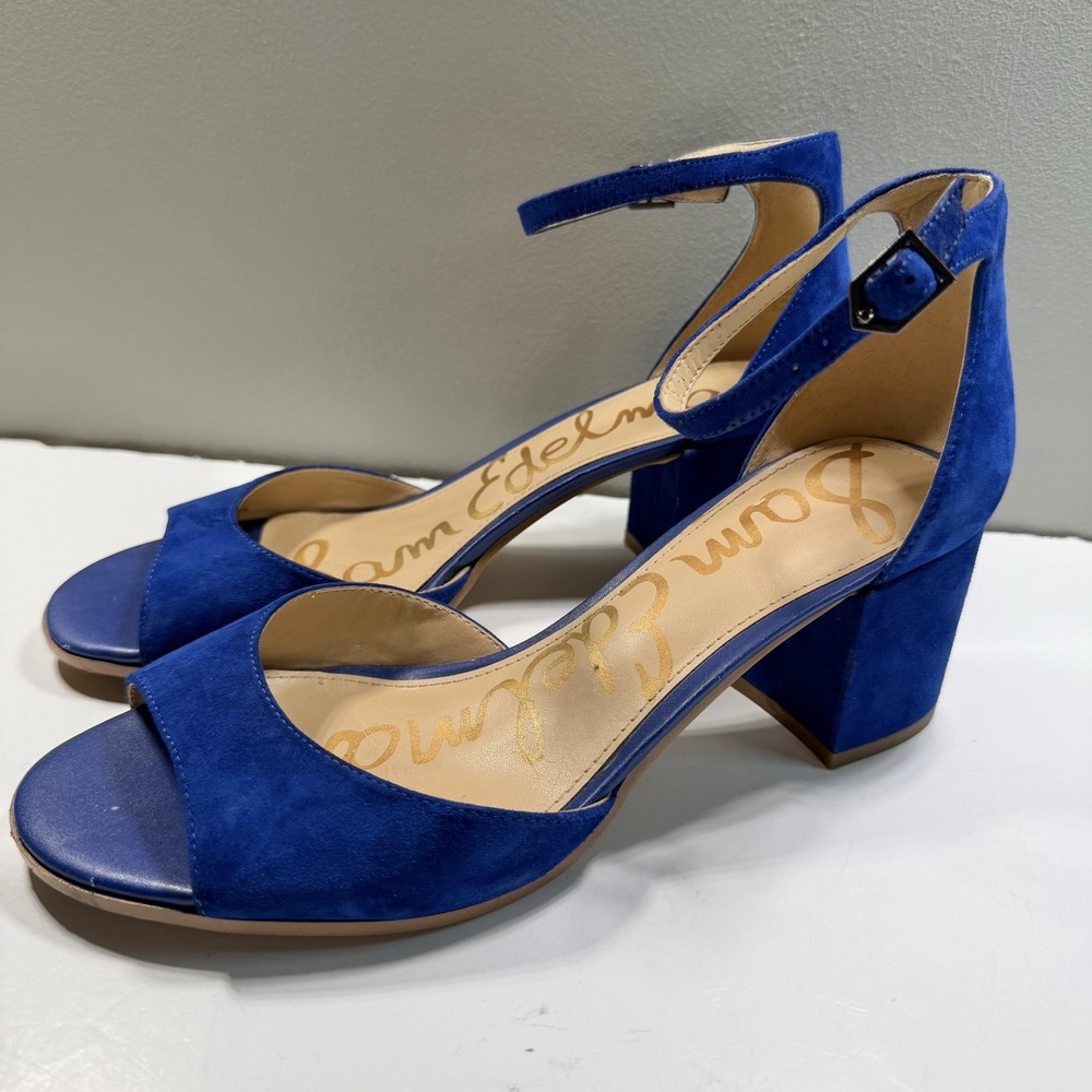 Sam Edelman Yaro 9 Block Heel Sandals Cobolt Blue Suede Ankle Strap